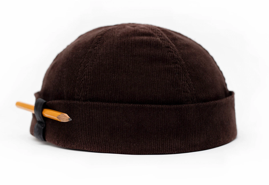 Dark Brown Handmade Docker Cap With Pencil Holder. Docker Hat Made Of Corduroy. Cotton Beanie. Unisex Brimless Hat. Limited Edition