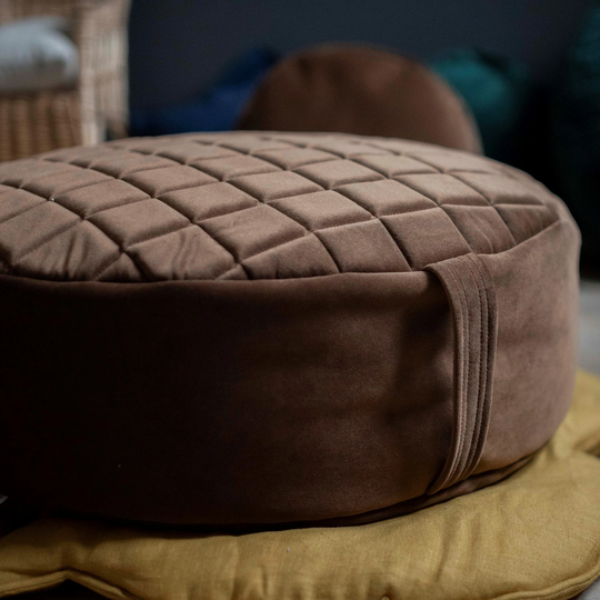 Dark Brown Velvet Round Bean Bag Chair - Toddler Nursery Floor Cushion Stylish Decor Pouf