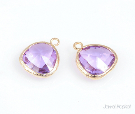 2Pcs - Lavender Color & Gold Framed Glass Pendant/Lavender 16K Gold Plated Glass 13x16mm Slag001-P