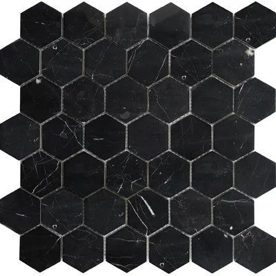 Nero Marquina 2" x 2" Marble Honeycomb Mosaic Wall & Floor Tile