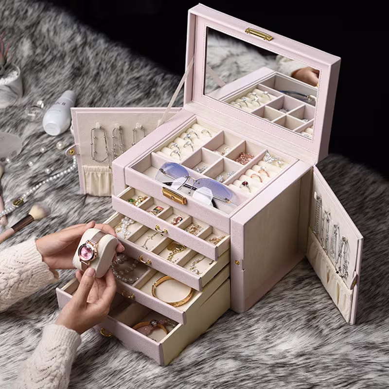 Custom Name Drawer Jewelry Organizer | Personalised Storage With Mirror Earring Gifts For Her
