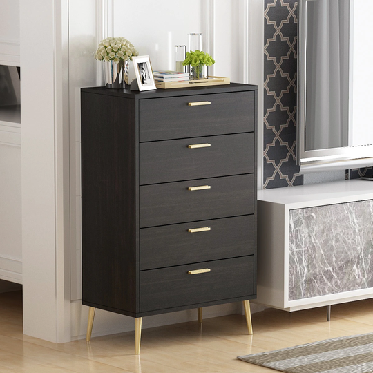 FAMAPY 45" Tall Mid-century Modern 5-Drawer Storage Chest Dresser - 27.4 "L x 15.6"W x 38.3"H