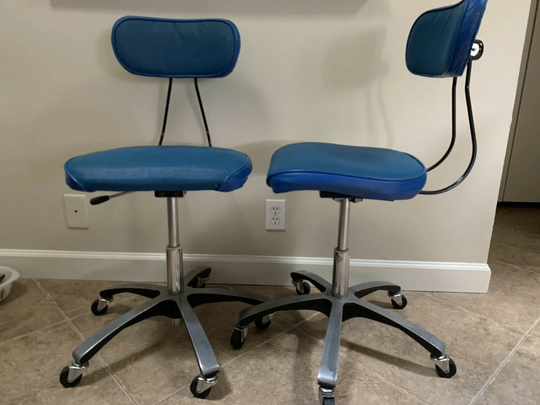 Vintage Pair Toledo Adjustable Chairs Mid Century Modern Blue Vinyl Swivel Mcm Local Pickup Only No Delivery