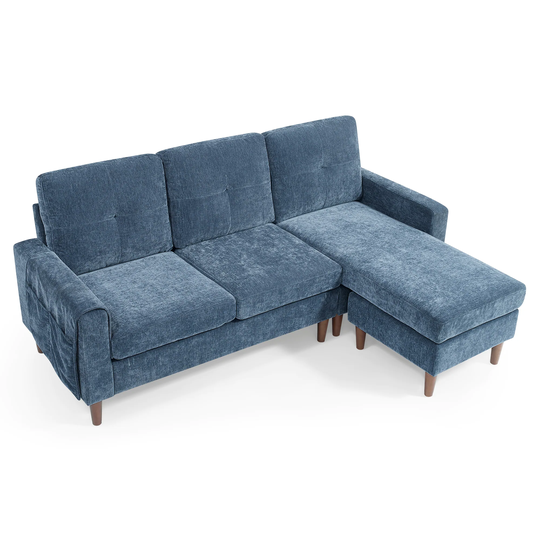 80" Convertible Sectional Sofa Couch, 3 Seats Chenille L-shape Sofa