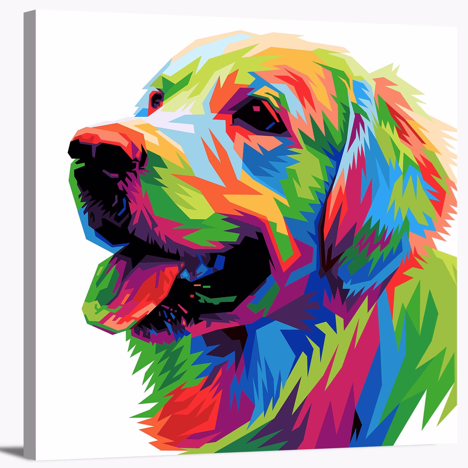 Colorful Golden Retriever Dog Puppy Pop Art Modern Multicolor Animal Pet Portrait Wrapped Canvas Print Wall Home Decoration Office Decor
