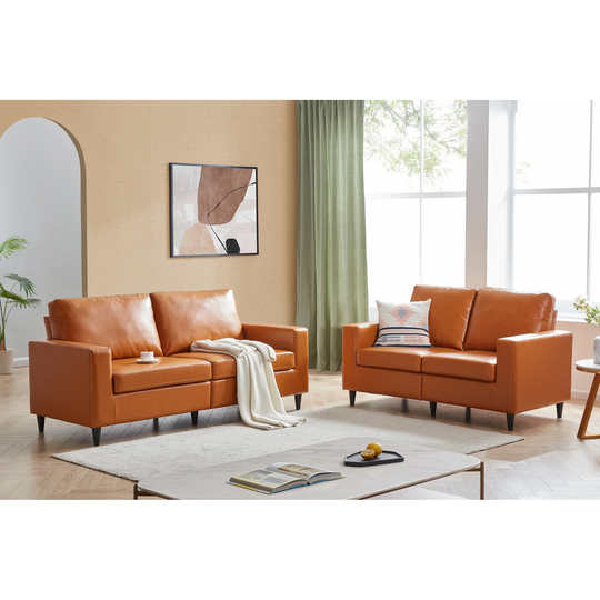 Mid Century Sofa and Loveseat Sets PU Leather Upholstered Couch Furniture for Home or Office (2+3 Seat)