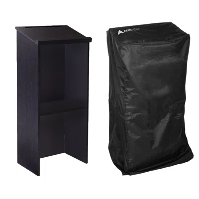 Adiroffice Black Wood Stand-Up Podium Lectern With Black Cover