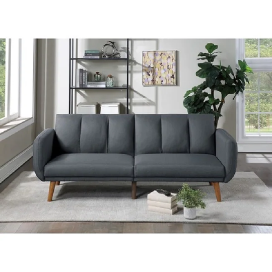 Elegant Modern Sofa Blue Grey Color Polyfiber 1pc Sofa Convertible Bed Wooden Legs Living Room Lounge Guest Furniture