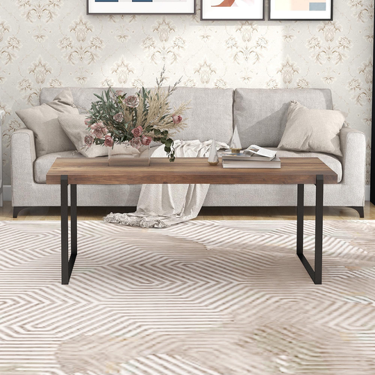 Wooden Coffee Table with Wooden Top Metal Frame