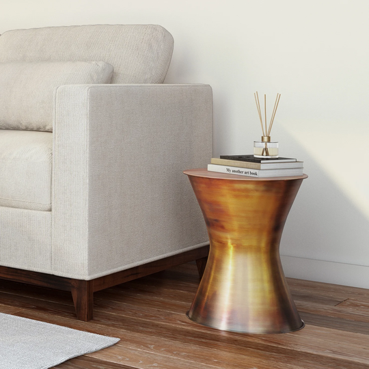 WYNDENHALL Cliona Industrial 15 inch Wide Metal Metal Side Table in Tarnished Brass, Fully Assembled