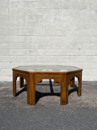 Vintage Wood & Glass Coffee Table Bohemian Boho Chic Moroccan Style Chippendale Chinese Bamboo Palm Beach Chinoiserie Custom Paint Avail