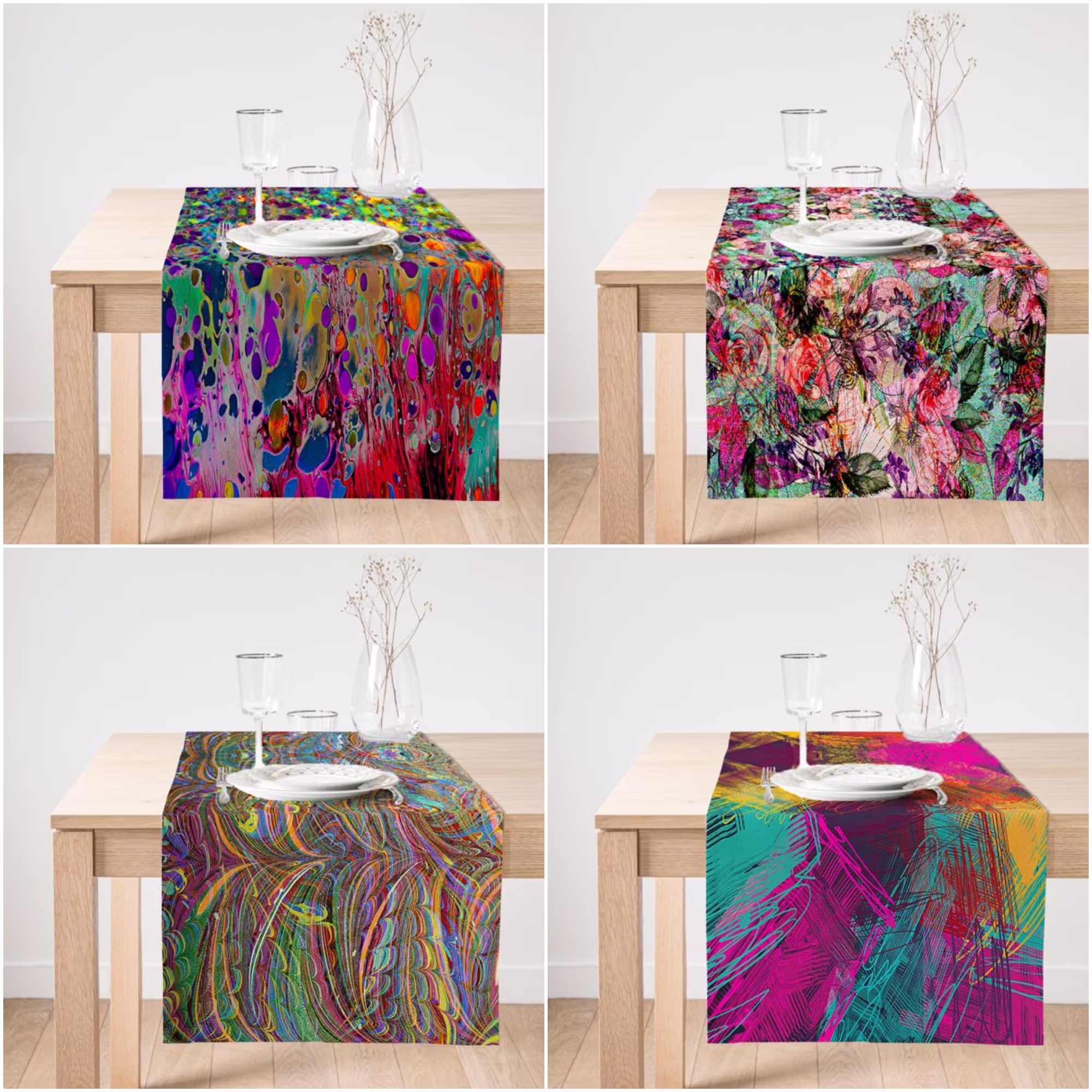 Abstract Table Runner|Decorative Runner|Colorful Pattern Suede Runner|High Quality Decor|Farmhouse Style Modern Runner
