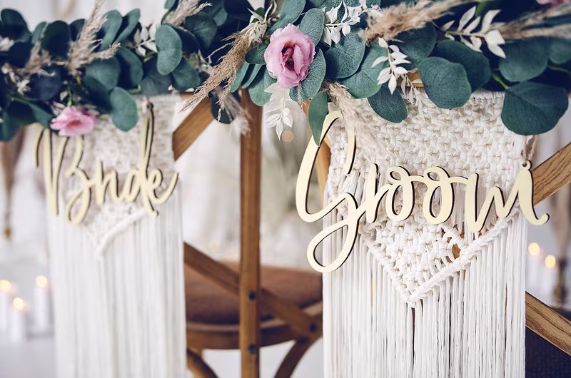 Wooden Bride & Groom Wedding Chair Signs 2Pc | Rustic Table Decoration Mr & Mrs Backs Ceremony