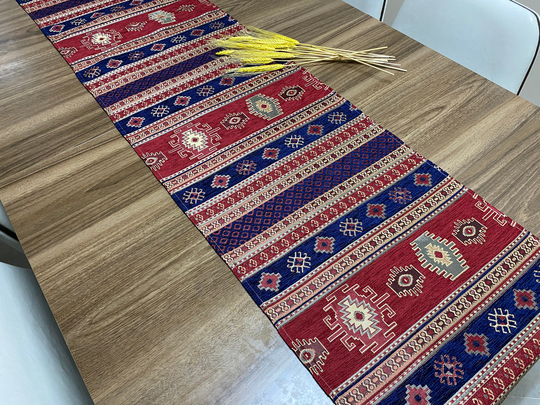 Red Kilim Aztec Style Turkish Table Runner, Boho Runner For Wedding, Home Decor, Farmhouse Decoration, Rnr493