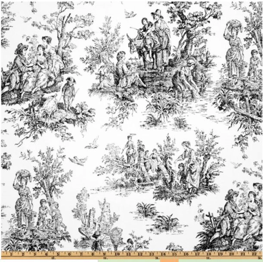 Toile Table Runner, Black Runner For Table, White Print