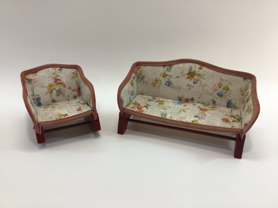 Vintage Doll Furniture Patio Sofa & Rocking Chair Collectible Toy Display Pieces