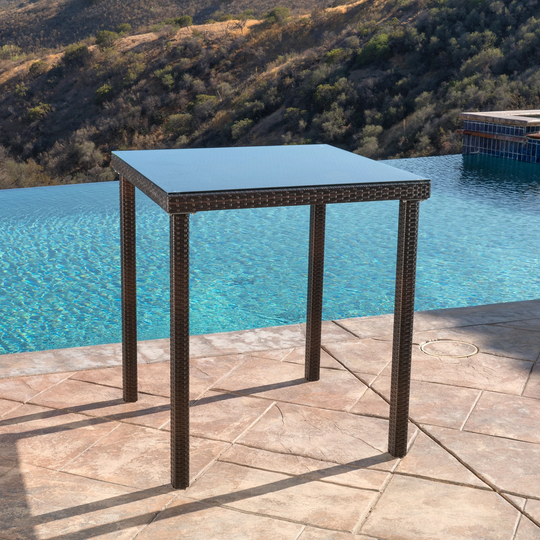 Abbyson Outdoor Frankfurt Wicker 40" Bar Height Table with Glass Top