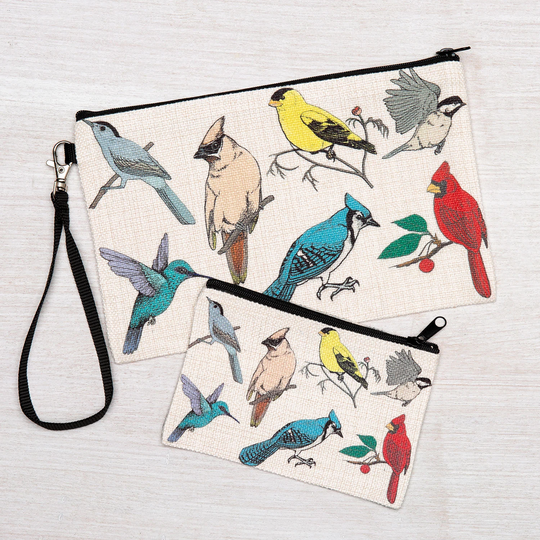 Irregular Birds Of North America Zipper Pouch - Linen Makeup Pencil Bag Cosmetic Coin Purse Bird Zip