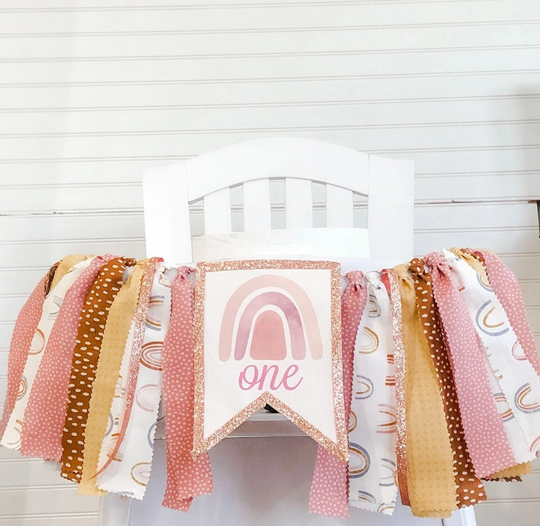Boho Rainbow Birthday High Chair Banner, Cake Smash Backdrop First Birthday