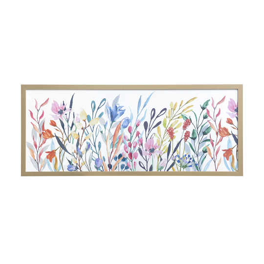 Colorful Wildflowers 19x45 Inch Gold Framed Print Wall Art