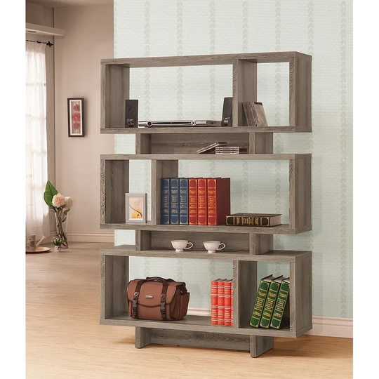 Contemporary Weathered Grey Wood Bookcase