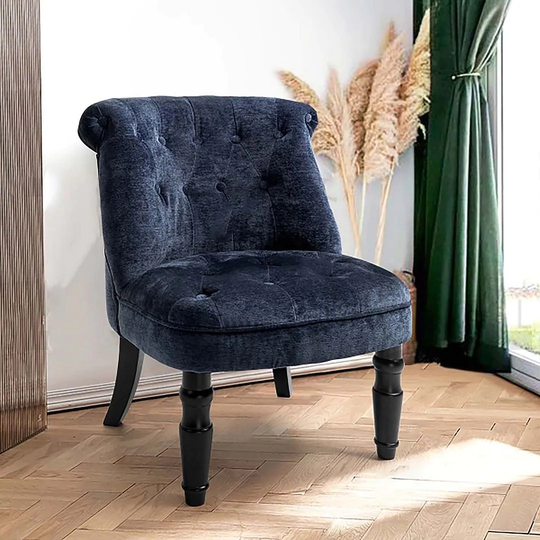 Dark Blue Black Leg Accent Chair High-Back Fabric Club Chair