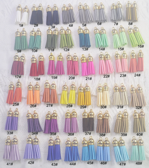 10-100Pcs 48 Colors Tassels, 1.5'', Faux Suede Leather Tassles Charm, Tassels, Suede Tassels, Tassels For Keychains, Mini Tassel With Gold Cap