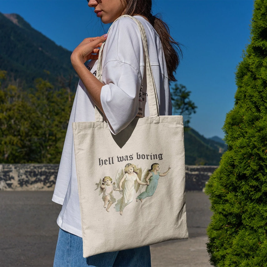 Hell Was Boring Tote Bag -Aesthetic Tote Bag, Art Bag, Aesthetic Bag, Artsy Bag, Angel Totes