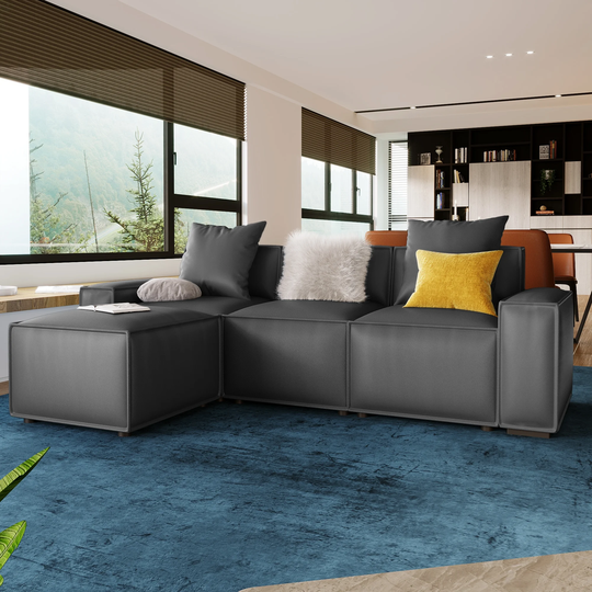 2 Pieces L Shaped Sectional Sofa with Removable Ottoman & 2 Comfortable Pillows, Extra Wide Seating for Families & Gatherings