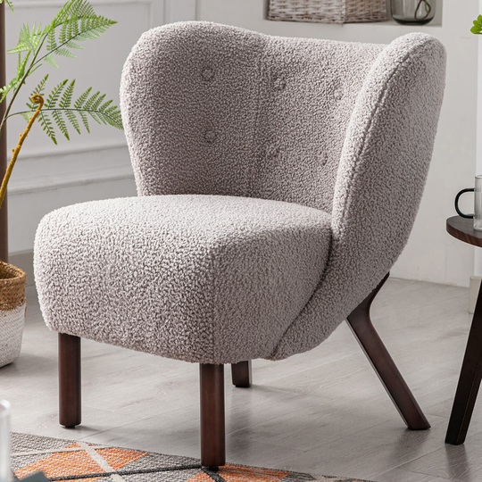 CTEX Modern Accent Chair Lambskin Sherpa Wingback Tufted Side Chair with Solid Wood Legs for Living Room Bedroom