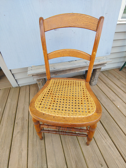 Vintage Oak Cane Seat Side Chair, Antique Dining Table Desk Newer Caner Bedroom Natural Wood Accent Piece Country Very Good Condition 607