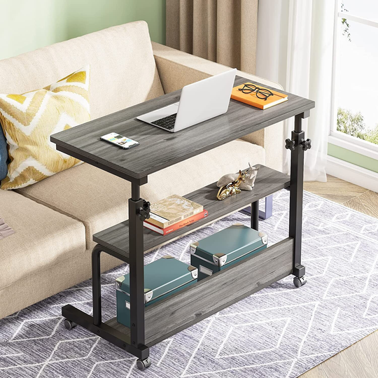 C Table with Wheels, Height Adjustable Portable Sofa Side Table Overbed Tray
