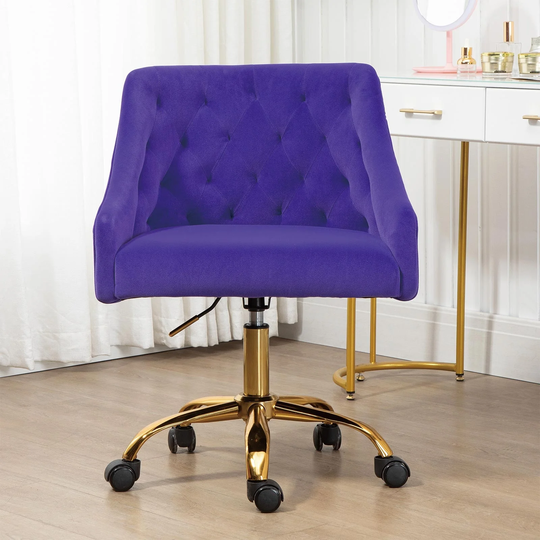 CTEX Modern Home Office Chair, Velvet Swivel Armchair, Velvet Office Chair with Soft Seat