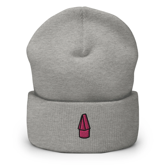Pencil Eraser Cap Embroidered Beanie, Handmade Cuffed Knit Unisex Slouchy Adult Winter Hat Gift