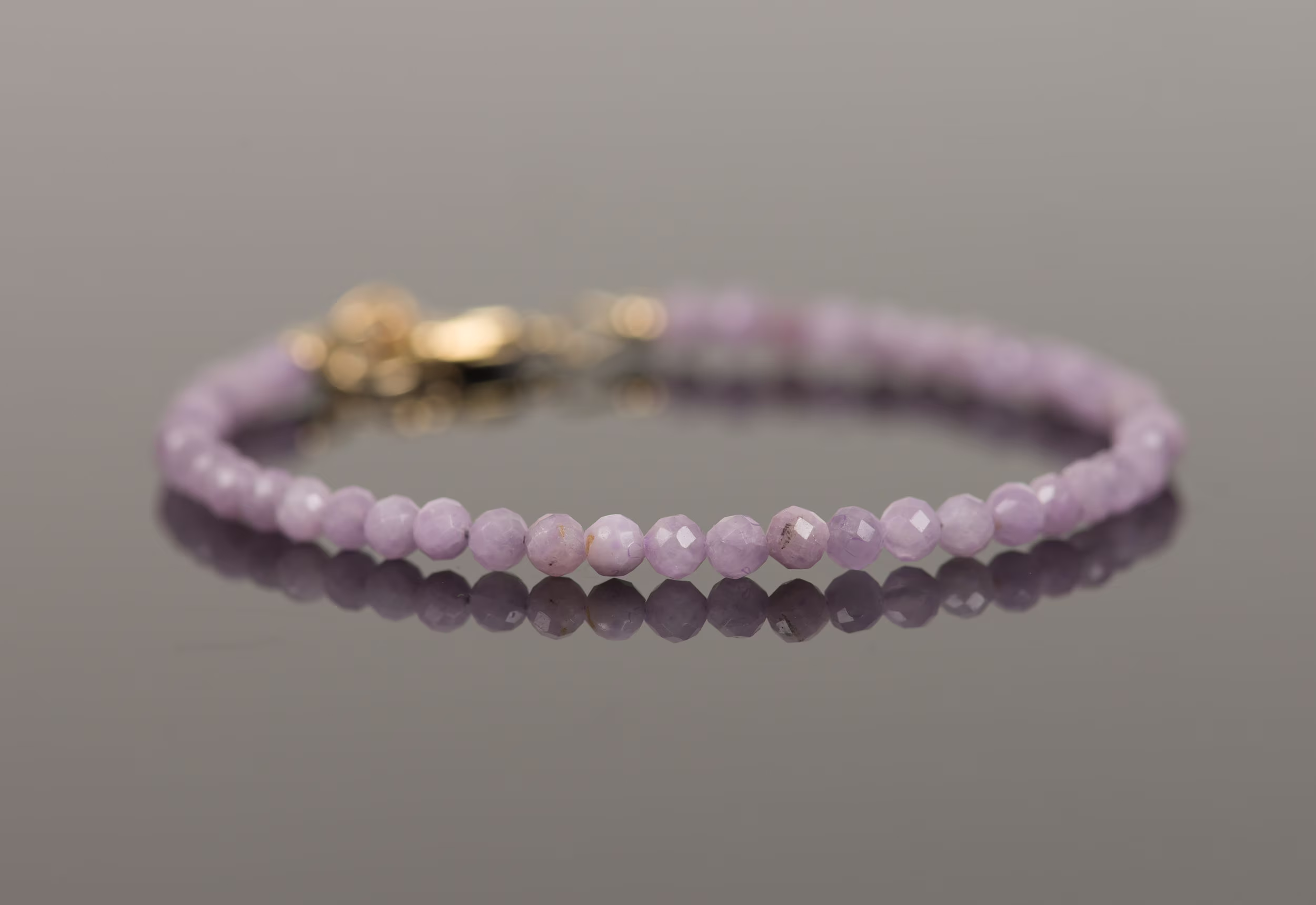 Delicate Kunzite Bracelet, Dainty Lotus Gold Filled Charm