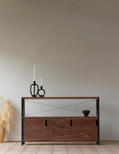 Konk ‖ Industrial Three Cupboard Tv Stand [Walnut] Bespoke Sizes Available Walnut & Steel Console With Storage, Media Unit Sideboard