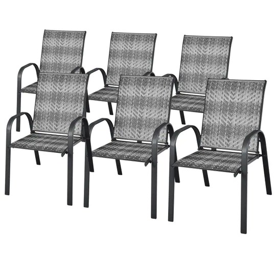 Set of 6 Outdoor PE Wicker Stackable Chairs with Sturdy Steel Frame - 27.5" x 22" x 36" (L x W x H)