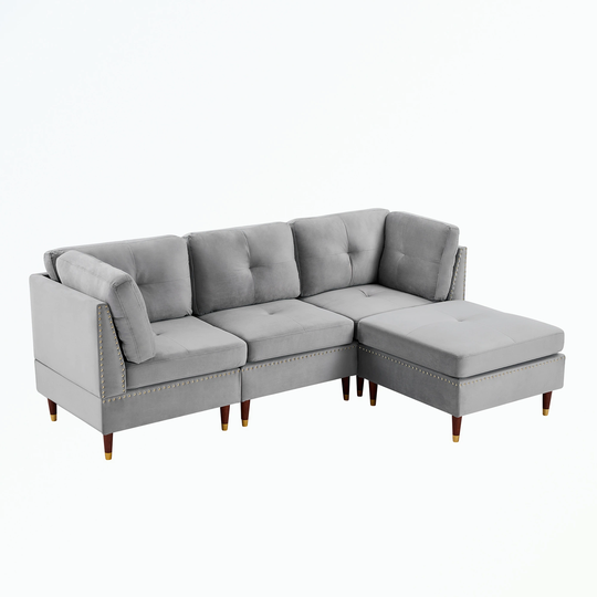 Sectional Sofa Couch with Ottoman,L-Shaped with Nail Head