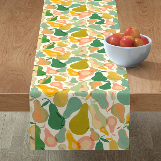 Pastel Pears Table Runner - Pear-Shaped By Grace Andersson Tossed Fruit Summertime Spring Cotton Sateen Spoonflower