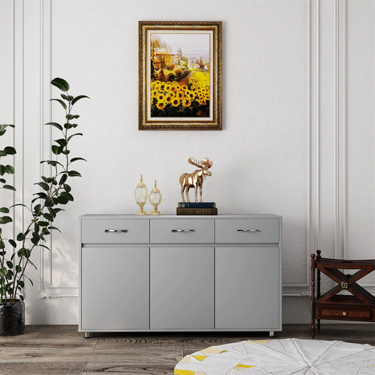 Cabinet,3 Drawer,3 Doors,Side Table,Storage Space,Grey