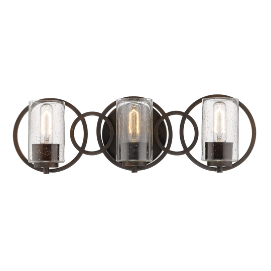 Millennium Lighting Delano 3 Light Rubbed Bronze Bathroom Vanity Fixture with Clear Seeded Glass Shades