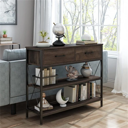 Console Table with Drawers Entryway Hallway Table with Storage Shelves - 39.4 in * 11.8 in * 31.9 in