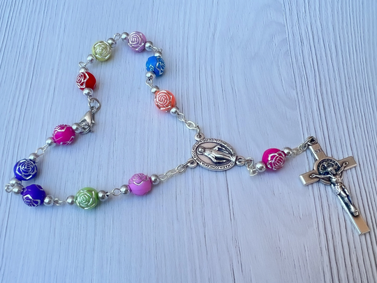 Colorful Rosary, Dainty Chaplet, Color Prayer Beads, Virgin Mary Pendant, Miraculous Medal, Religious Gift For Kids Women Teens