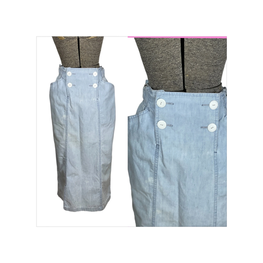 1980S Denim Pencil Skirt With Nautical Vibe By Forenza Size S/M