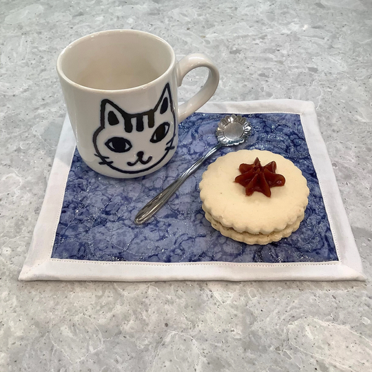 Quilted Mug Rug Xl Coaster, 100% Cotton Padding, Reversible Machine Washable Fabric, Snack Mat Table Protector Pad Coffee Lover Tea Gift Usa