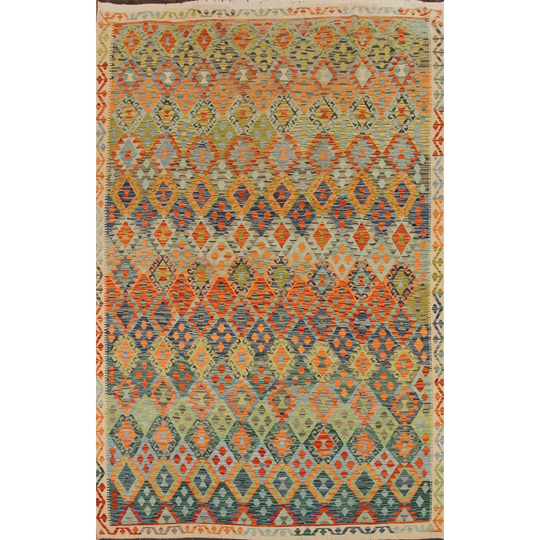Reversible Multi-Color Kilim Area Rug Hand-woven Wool Carpet - 8'7"x 11'8"