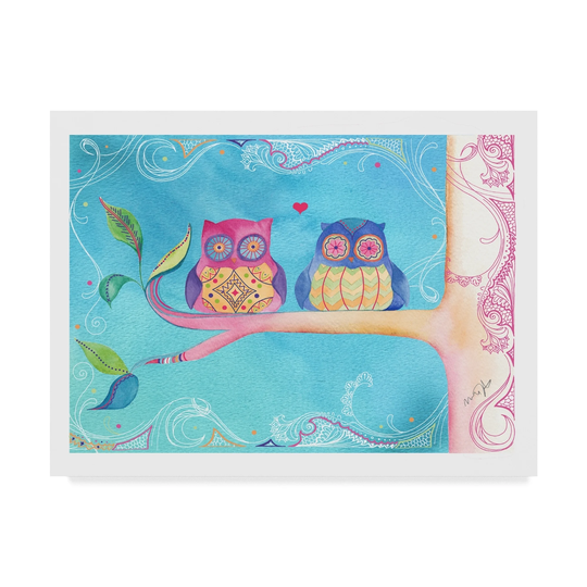 Green Girl Canvas 'Jane Owl Pair' Canvas Art - Multi-color