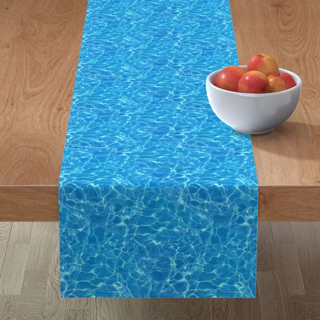 Summer Pool Table Runner - Aqua Camo By Bluefish Designs Water Wave Coastal Nautical Blue Cotton Sateen Spoonflower