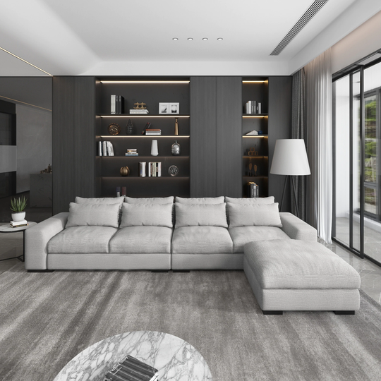 L-shaped Sectional Down Sofa and Chaise,Light Grey