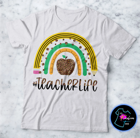 Boho Rainbow With Pencil & Ruler Teacher Leopard Apple Print Love Teaching, Appreciation School Shirt Classroom Shirt, Instructor Gift Tee